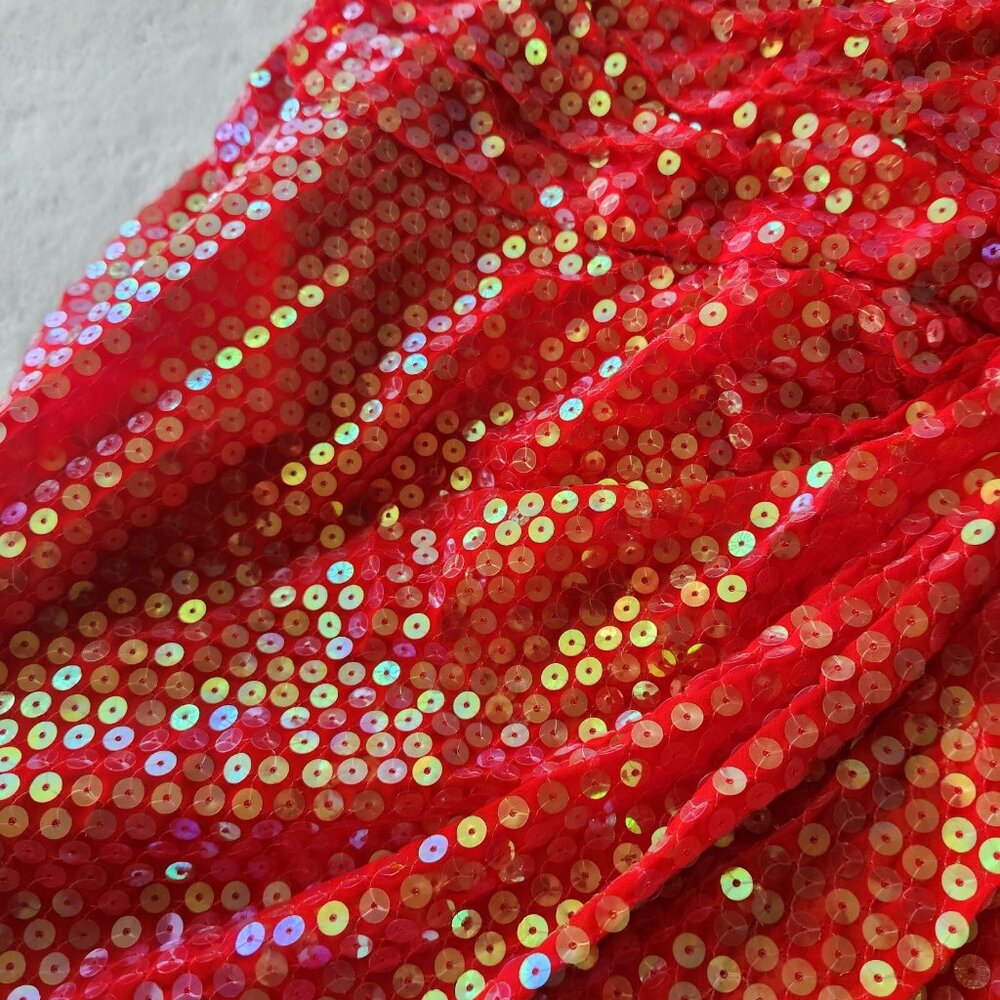 Vtg 90s Vicky Tiel Red Sequin Dress Sz‎ 44 Paris Couture Off Shoulder Cocktail - Picture 8 of 16